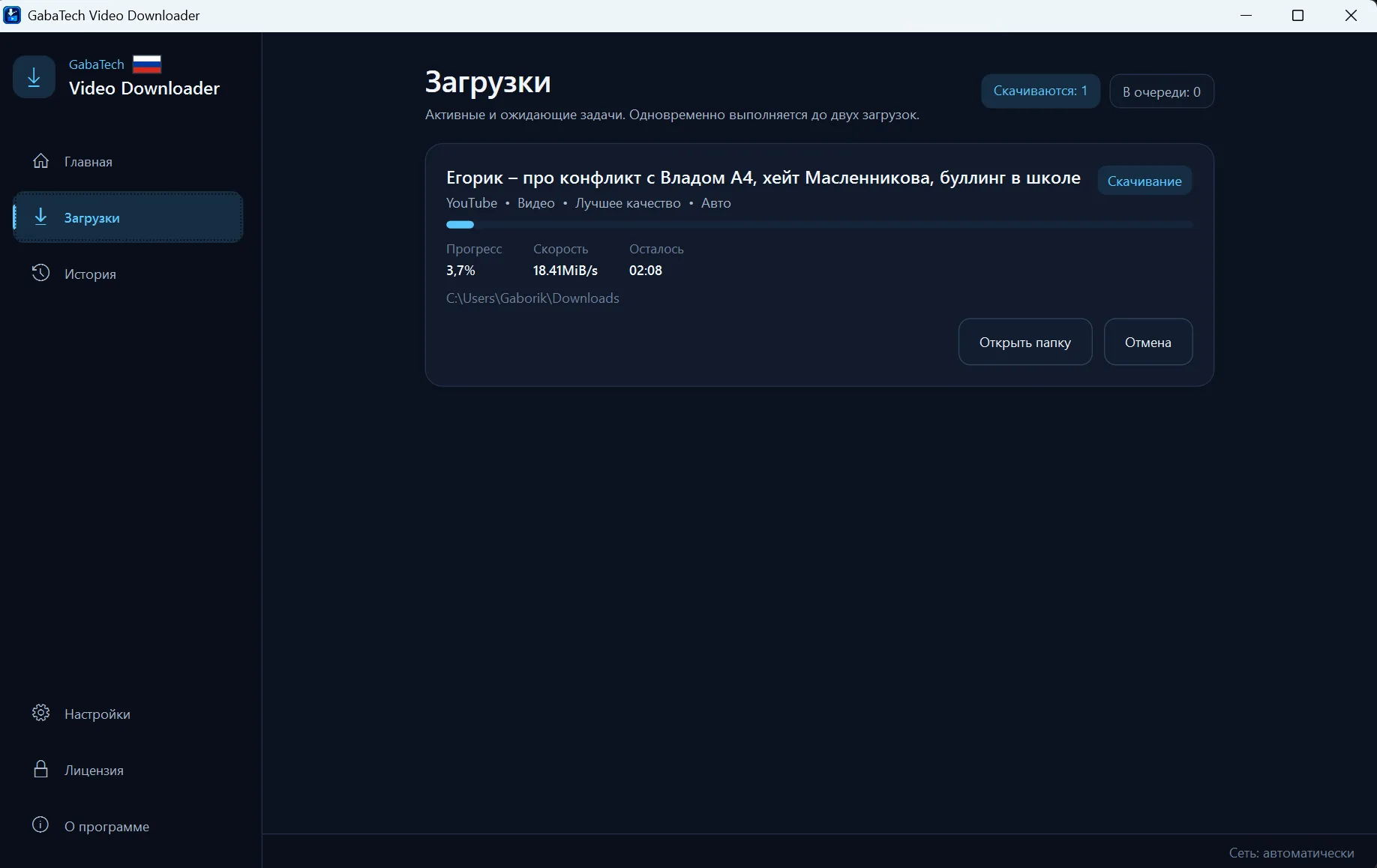 GabaTech Video Downloader — Загрузки