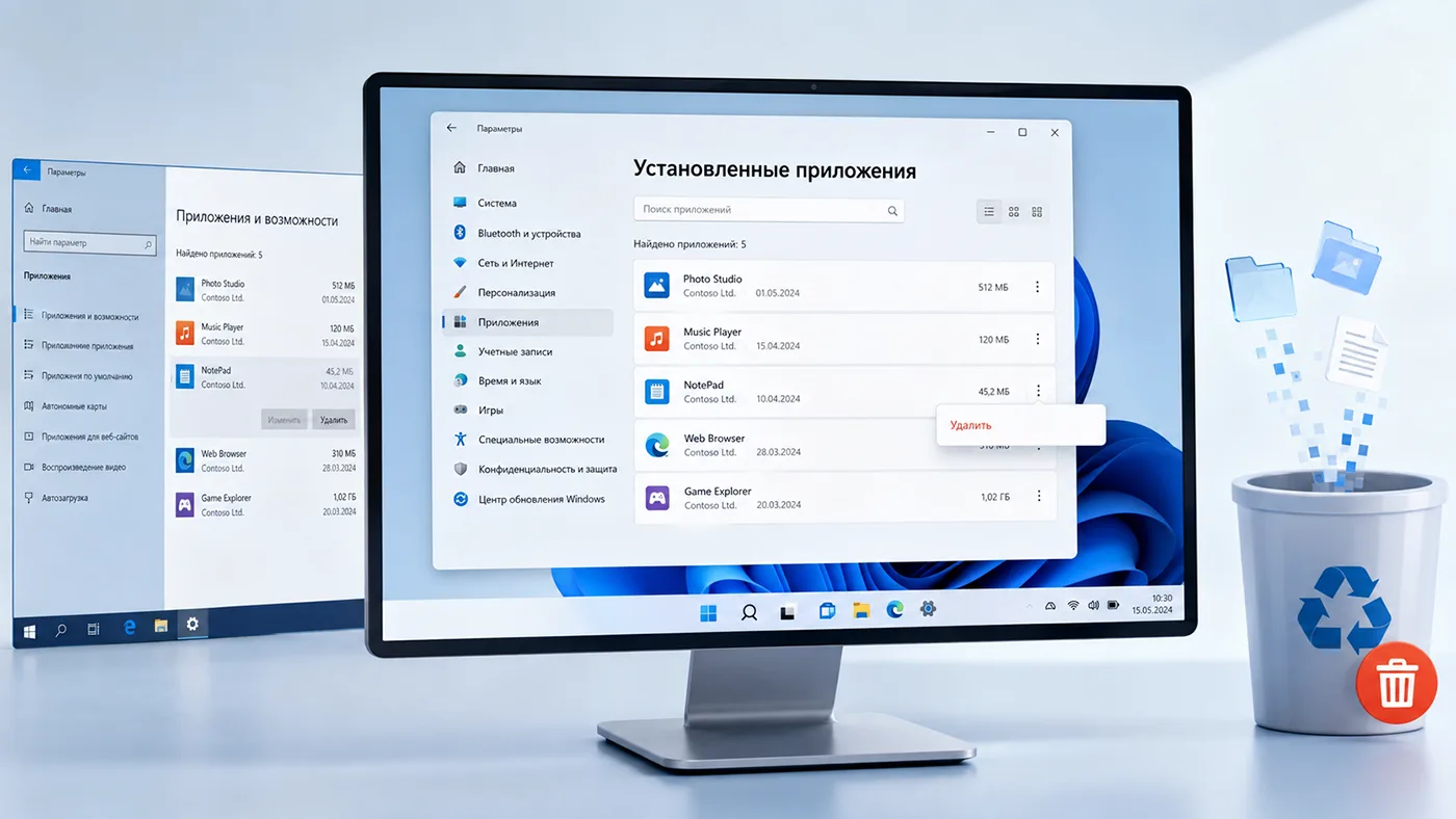 Удаление программы в Windows 10 и Windows 11 через список установленных приложений